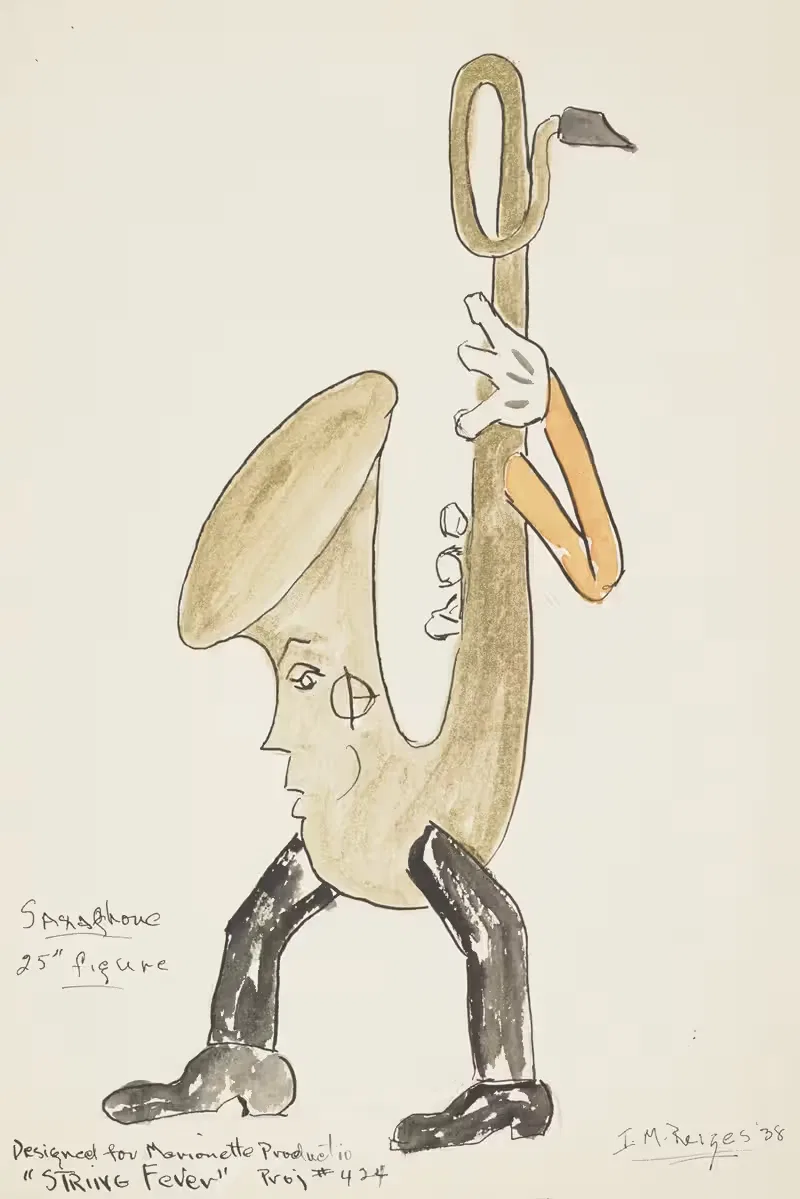 Струнная лихорадка (марионетка): Саксофон by Ирвинг М. Рейзес, 1934-1943 — digital art print download