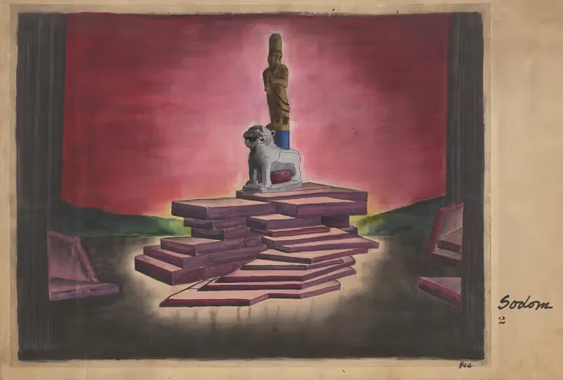 Содом: Статуи на помосте против красного неба by Мануэль Эссман, 1934-1943 — digital art print download