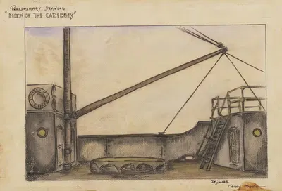 Луна Карибов: Предварительный рисунок (палуба S.S. Гленкэрн) by Перри Уоткинс, 1934-1943 — digital art print download