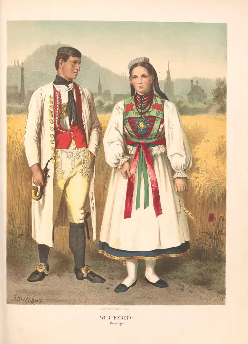 Deutsche Volkstrachten Pl.41 by Albert Kretschmer, 1870 — digital art print download