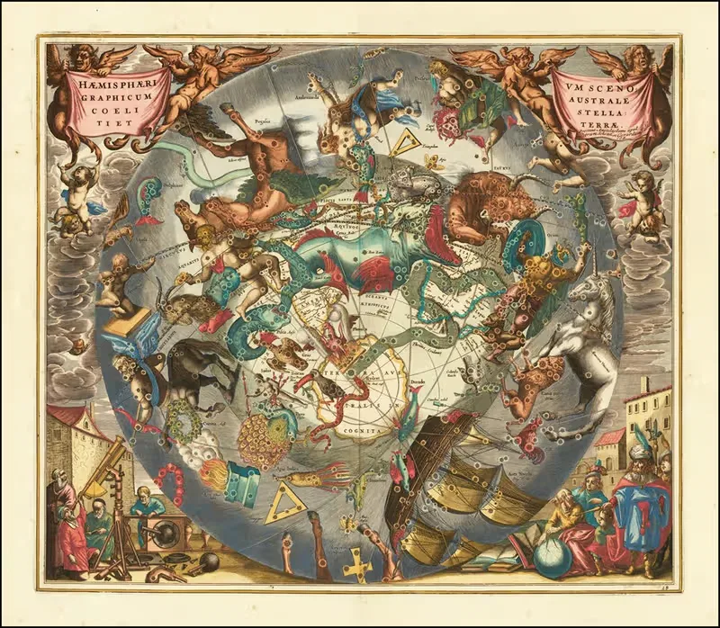The Southern Sky. by Andreas Cellarius, 1660 — digital art print download