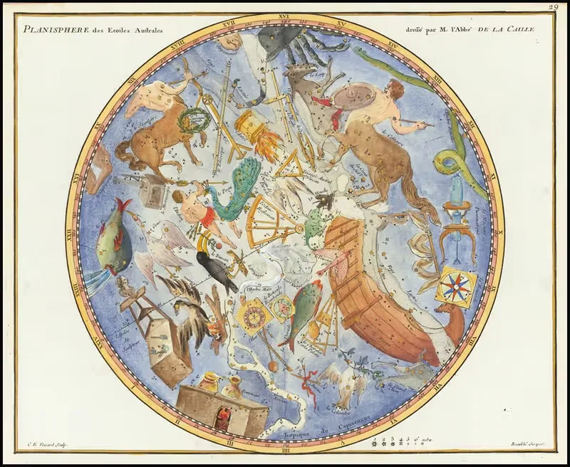 Planisphere des Etoiles Australes by John Flamsteed, 1776 — digital art print download