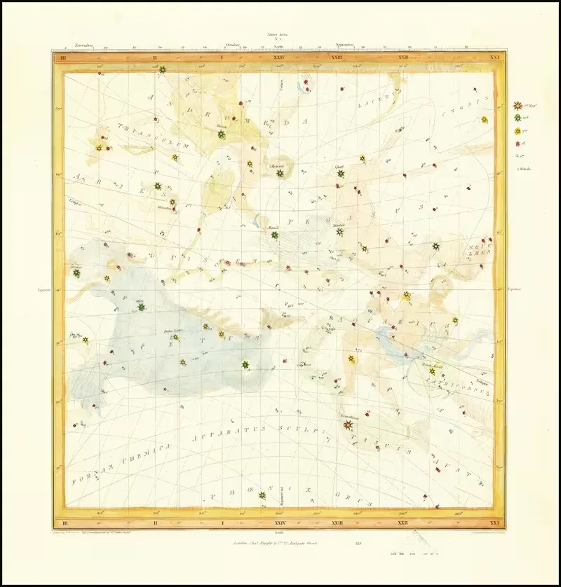 Celestial map depicting Aries, Pegasus, Aquarius by William Barnard Clarke, 1830 — digital art print download