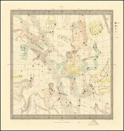 Libra, Sagitarius, Capricorn, Ophiccus, Scorpius, Aquila, Hercules, Serpens, Dephinus by William Barnard Clarke, 1853 —…