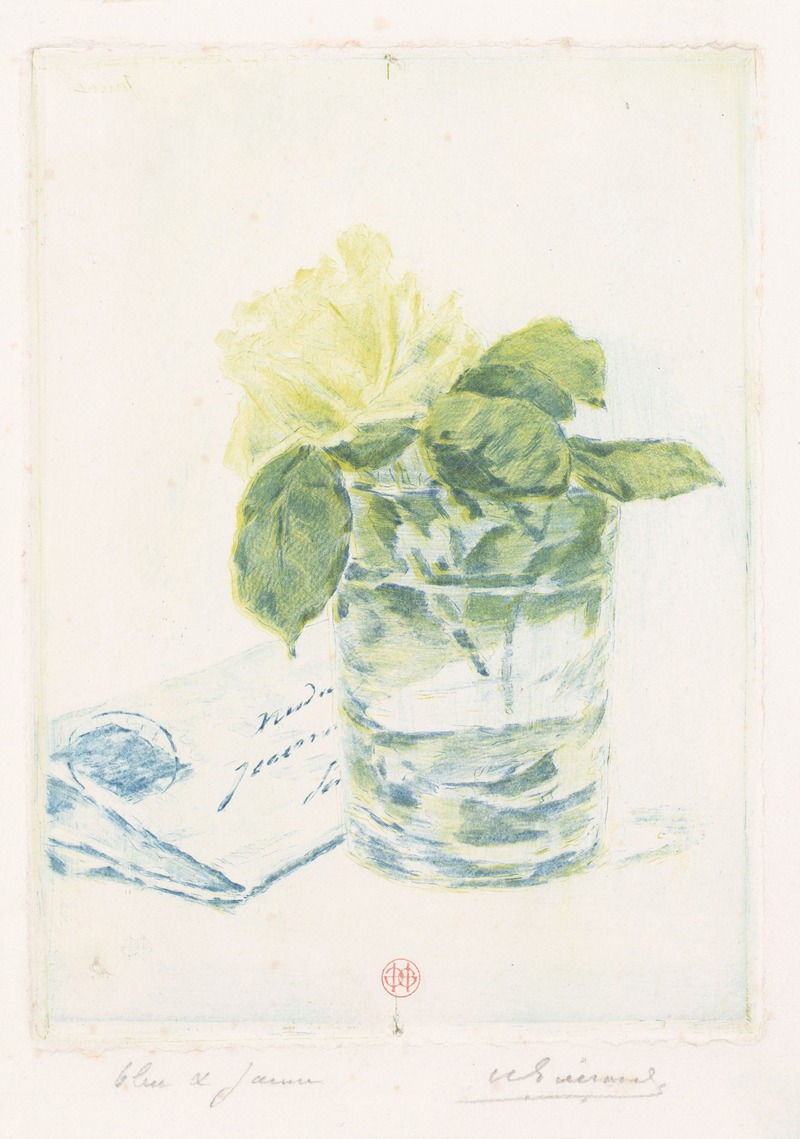 Letter next to a vase with a rose — Henri-Charles Guérard