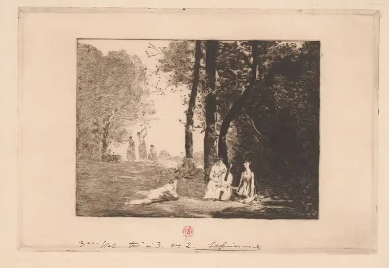 Женщины, занимающиеся музыкой под деревом by Анри-Шарль Герар, 1856-1897 — digital art print download