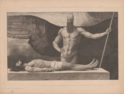 Christ in the sarcophagus with an angel by Иоганн Якоб Вебер — digital art print download