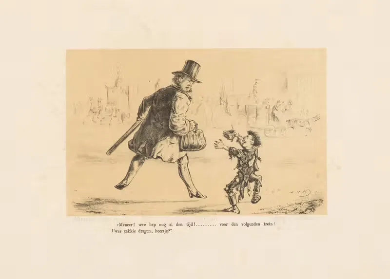 Jongen bedelt bij man by Alexander Ver Huell, 1855 - 1873 — digital art print download