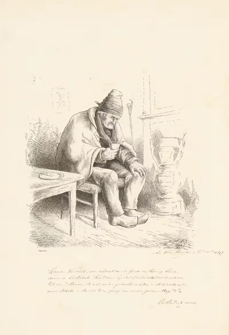 Oude man op stoel by Alexander Ver Huell, 1864 — digital art print download