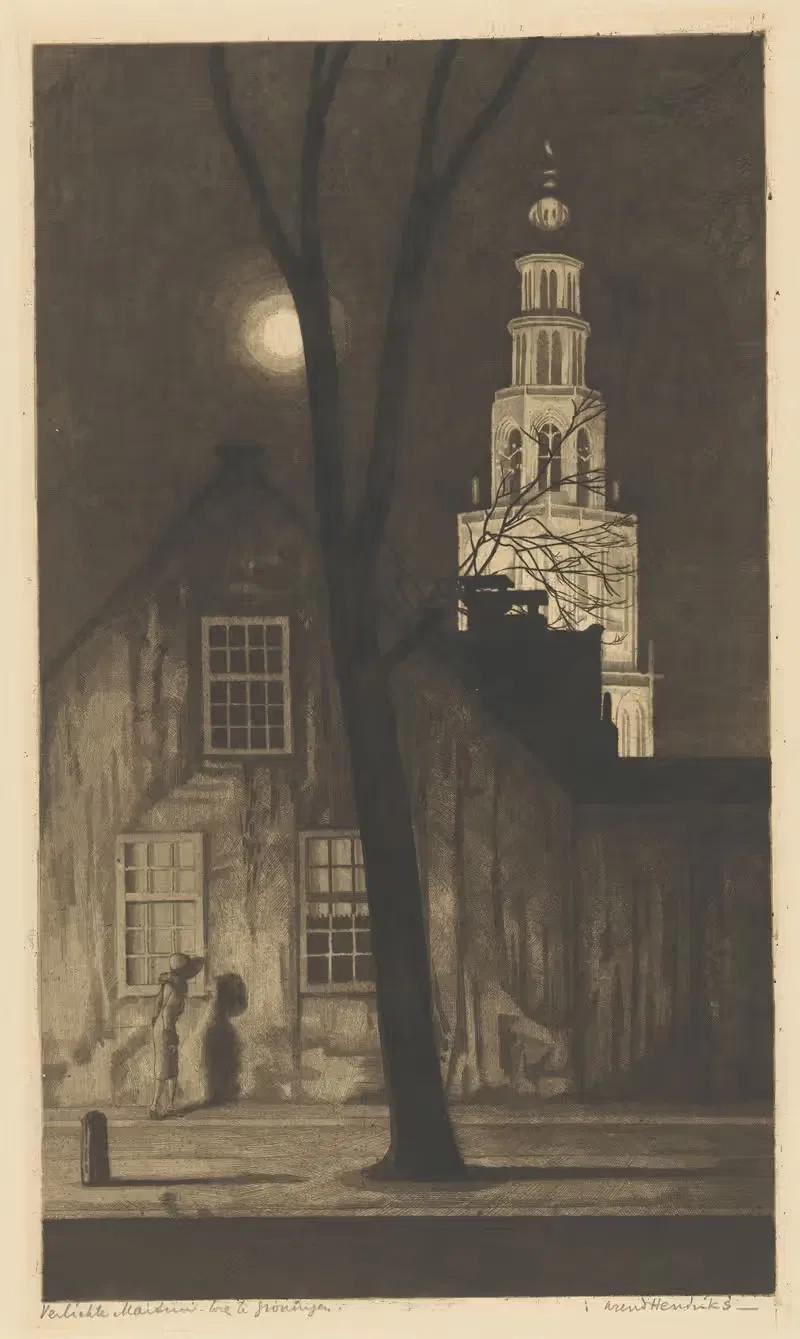 Verlichte Martinitoren te Groningen by Arend Hendriks, 1911 - 1931 — digital art print download