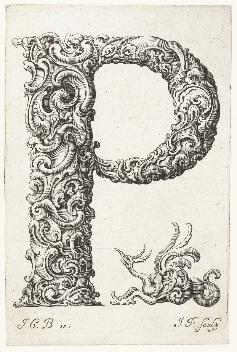 Letter P by Jeremias Falck, 1645-1650 — digital art print download