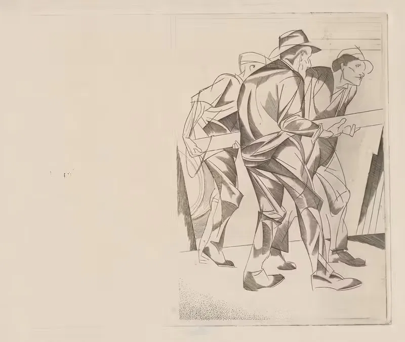 Drie arbeiders dragen een balk by Johannes Josephus Aarts — digital art print download