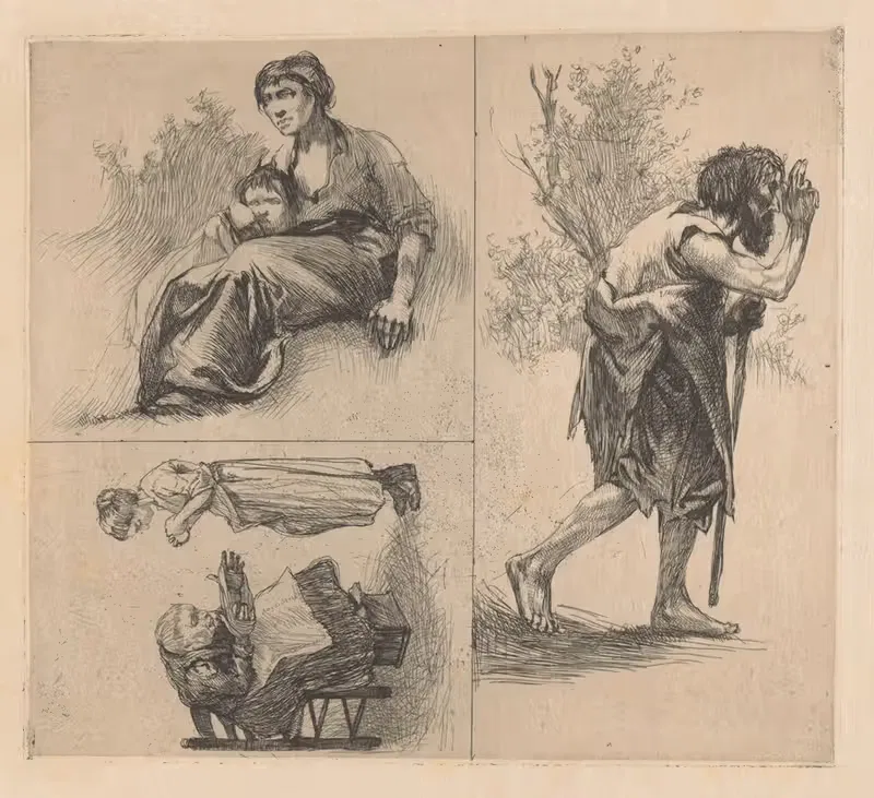 Drie voorstellingen met menselijke figuren. — Johannes Josephus Aarts