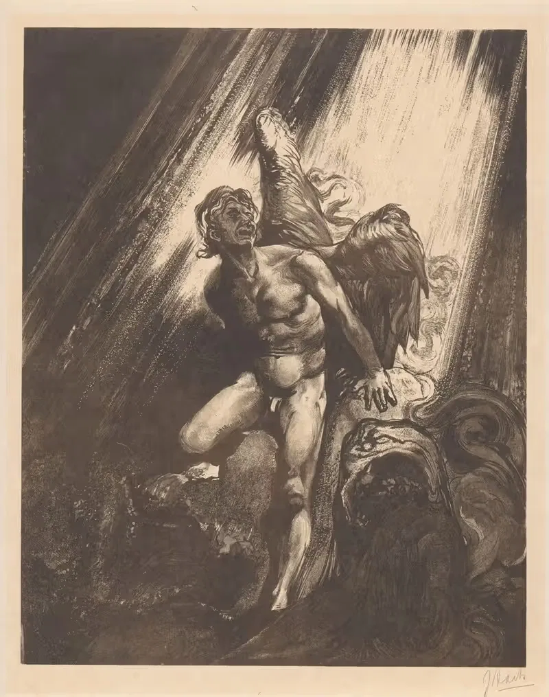 Gevallen engel leunend tegen een rots — Johannes Josephus Aarts