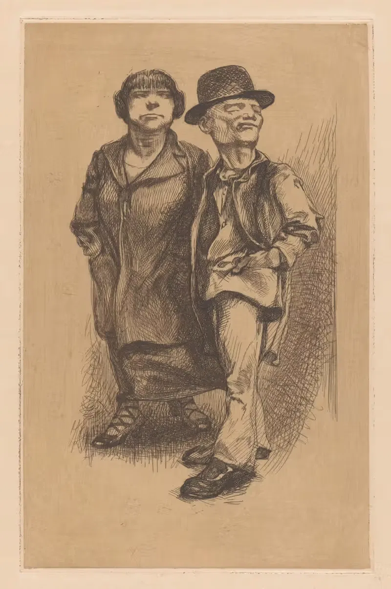Man met hoed en vrouw in jas — Johannes Josephus Aarts
