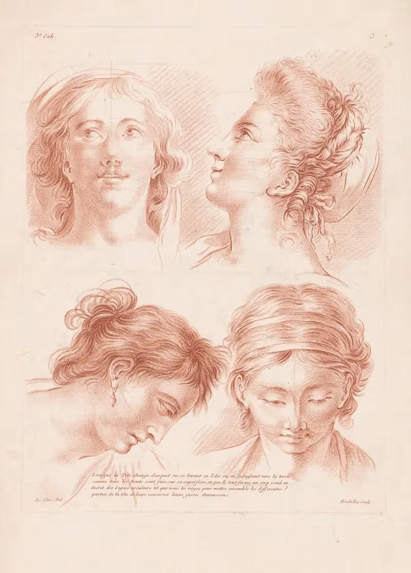 Четыре женских головы в разных позах by Луи-Франсуа Рубильяк, 1749-1849 — digital art print download