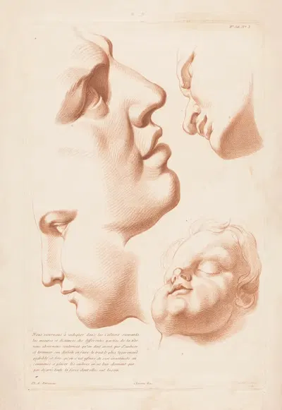 Heads of man, woman and child by Louis-François Roubiliac, 1749-1849 — digital art print download