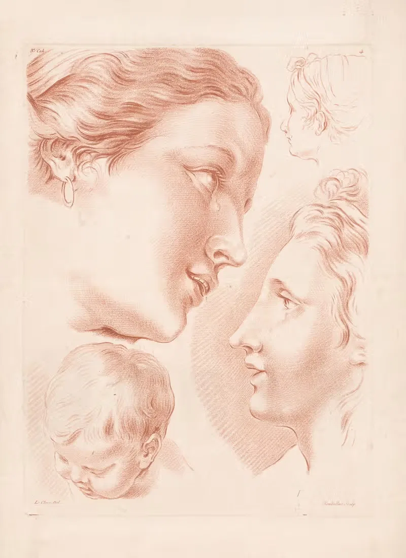 Three women's heads and a child's head — Louis-François Roubiliac