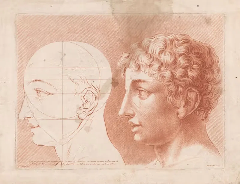 Two male heads in profile, one in schematic view. — Louis-François Roubiliac