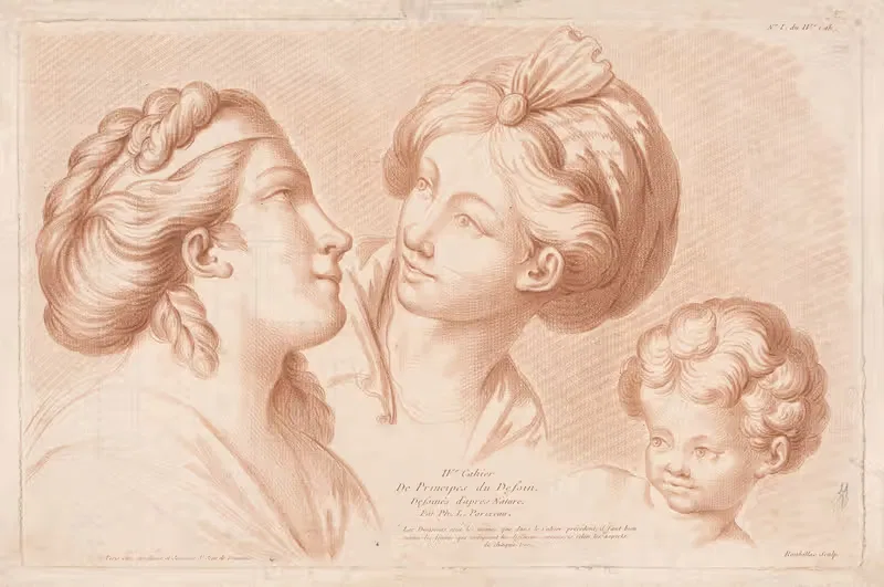 Two women's heads and a child's head — Louis-François Roubiliac
