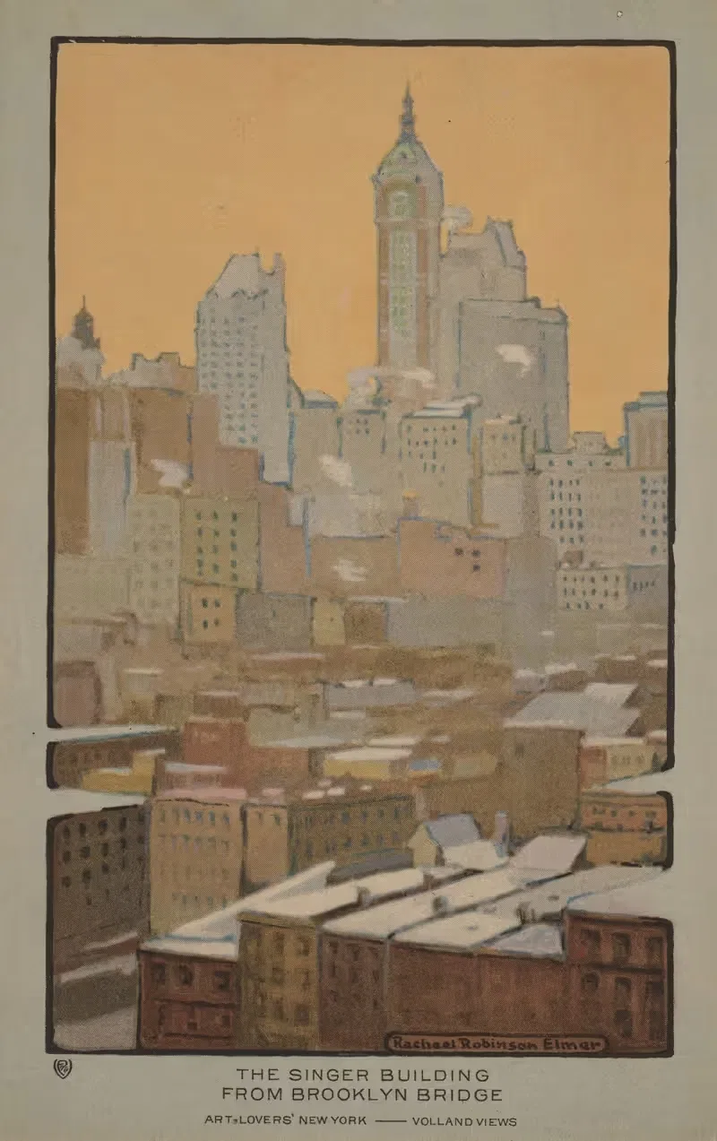 Здание Сингер с Бруклинского моста by Рэйчел Робинсон Элмер, 1914 — digital art print download