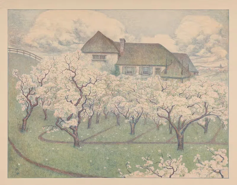 Boerderij met boomgaard in bloei — Simon Moulijn