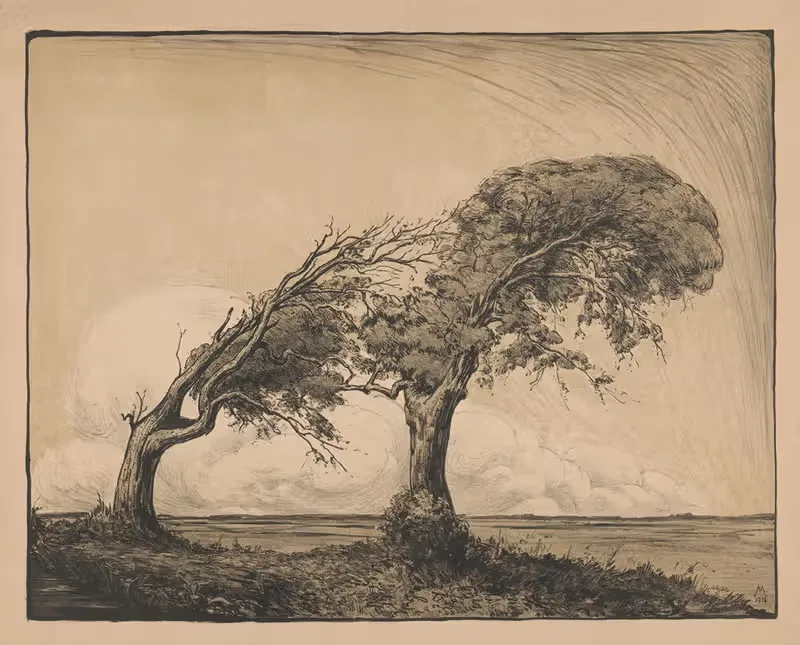 Пейзаж с двумя деревьями by Симон Мулейн, 1916 — digital art print download