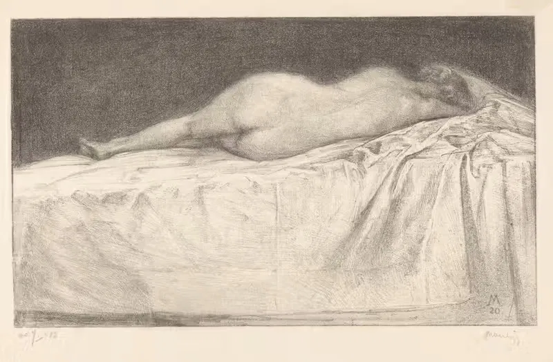 Обнаженная женщина, лежащая на кровати by Симон Мулейн, 1920 — digital art print download