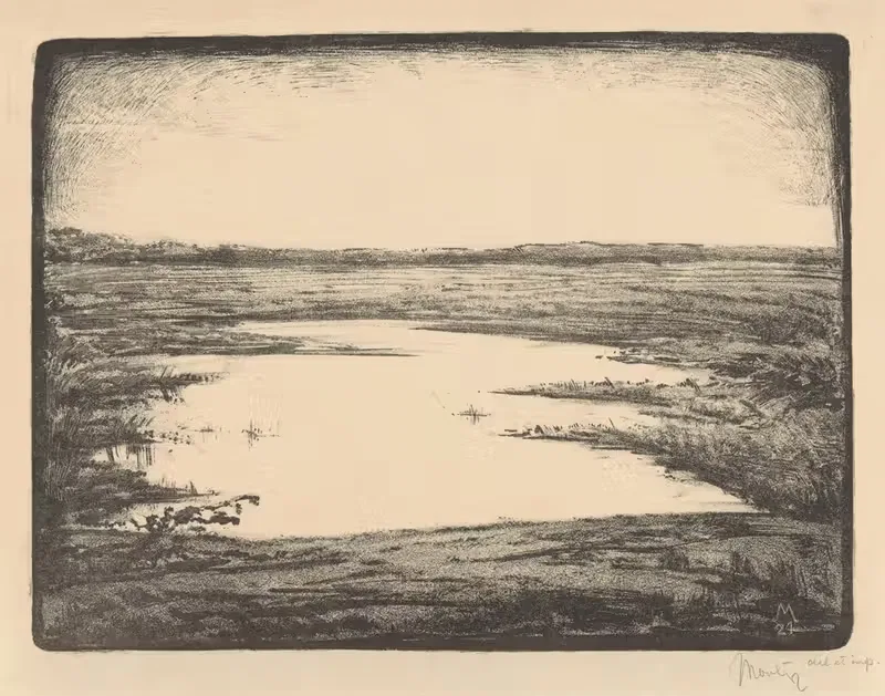 Плоский пейзаж с прудом by Симон Мулейн, 1924 — digital art print download