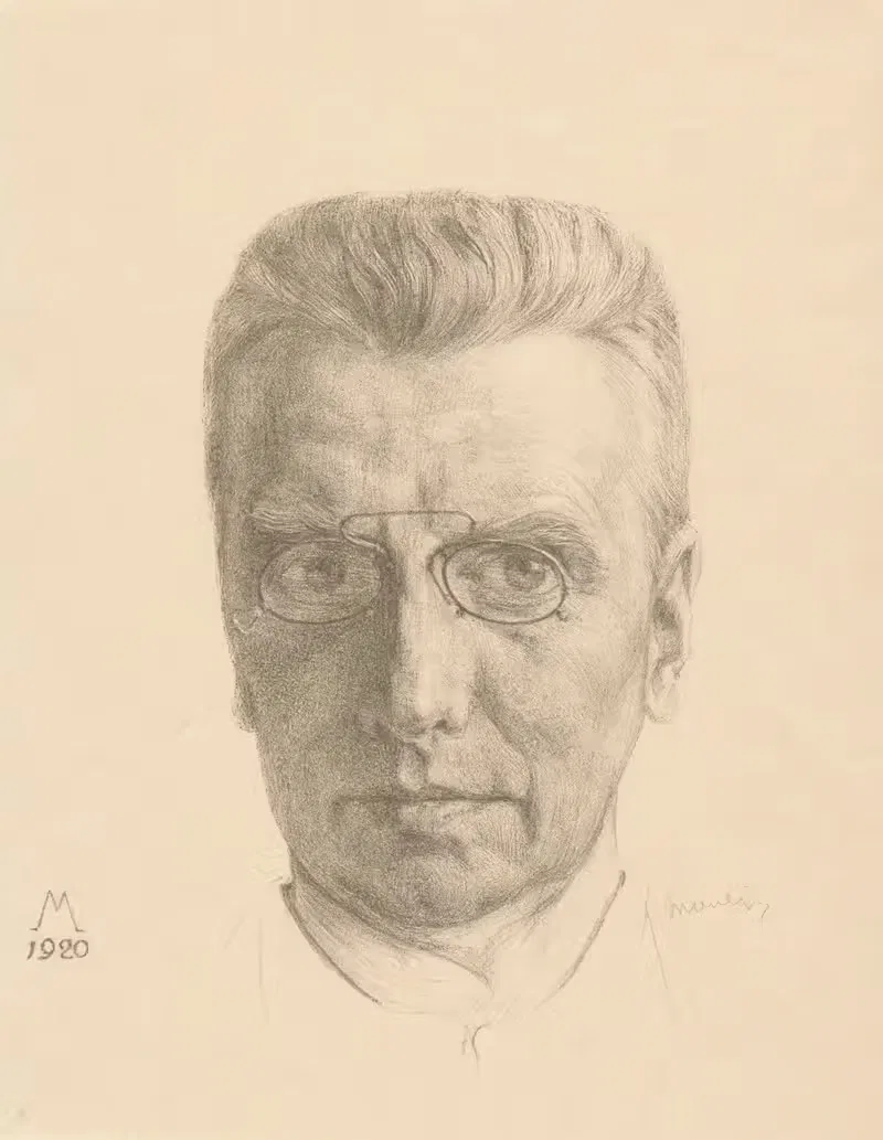 Zelfportret met knijpbril — Simon Moulijn