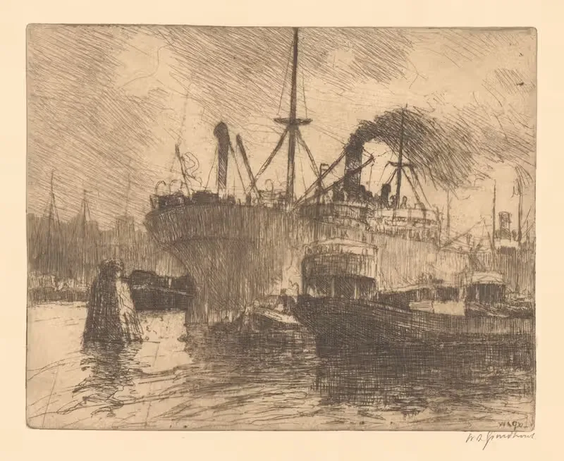 Пришвартованные корабли в порту Роттердама by Виллем Адрианус Грондхаут, 1888-1934 — digital art print download