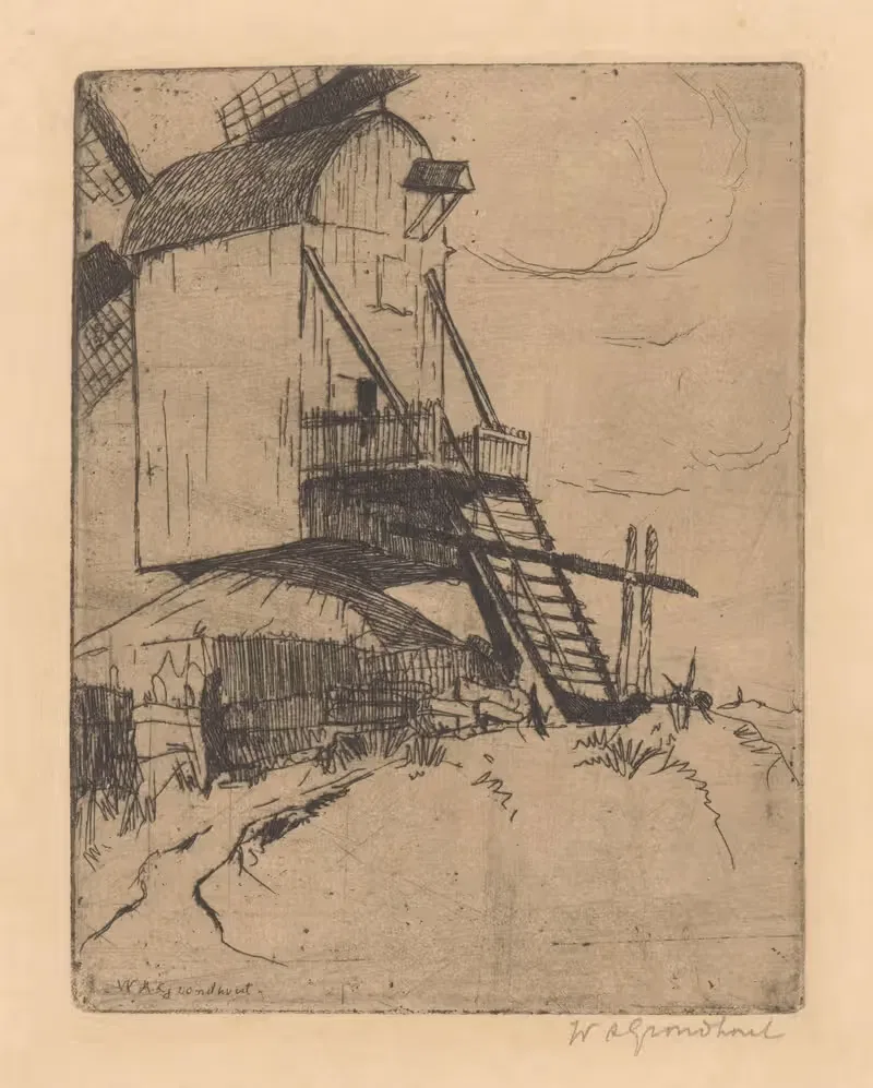 Мельница с лестницей by Виллем Адрианус Грондхаут, 1888-1934 — digital art print download