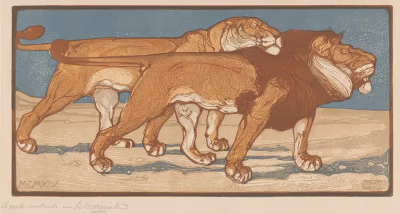 Лев и львица во время спаривания by Бернар Виллем Вейринк, 1914 — digital art print download