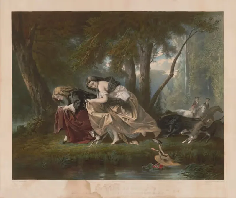 Лани в лесу by Клод Ренье, 1846-1860 — digital art print download