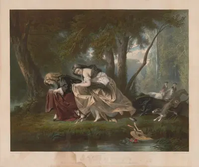 Лани в лесу by Клод Ренье, 1846-1860 — digital art print download