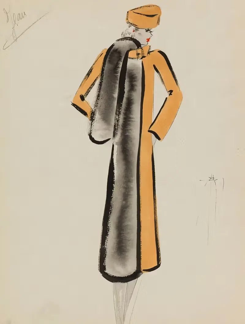 Redingote jaune avec bordure de fourrure grise — M. P. Leven