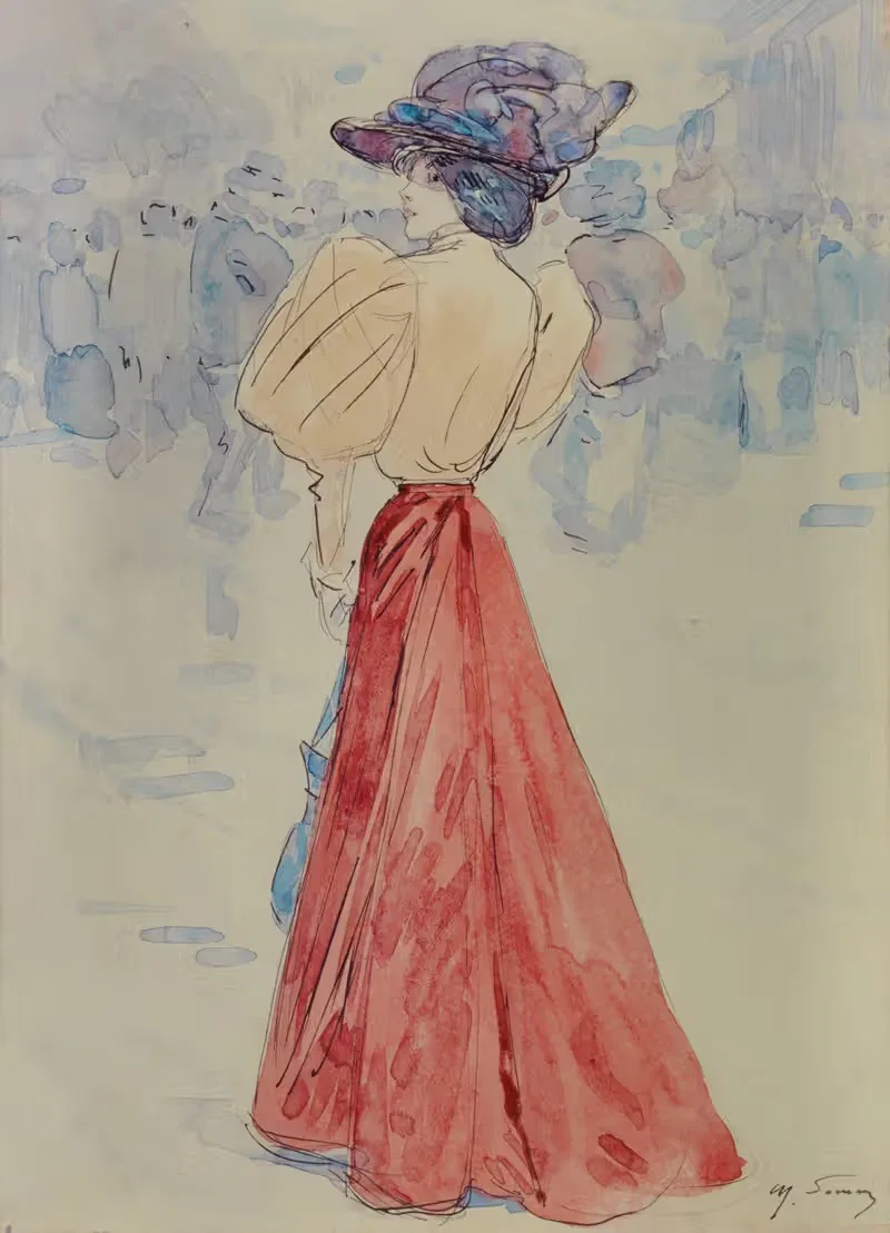 Элегантная в красной юбке by Анри Сомм, 1890-1900 — digital art print download