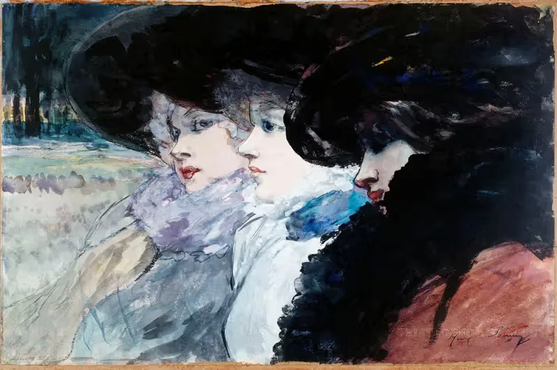 Три женщины в профиль by Анри Сомм, 1890-1900 — digital art print download
