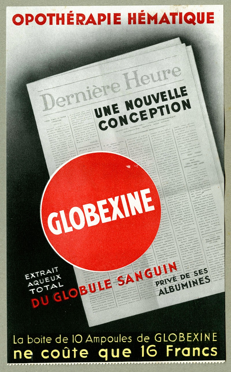 Globexine by Laboratoire des produits Scientia, 1910-1950 — digital art print download
