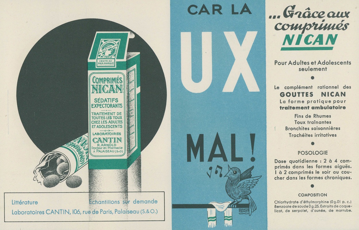 Car la toux va très mal by Лаборатории Кантен, 1910-1950 — digital art print download