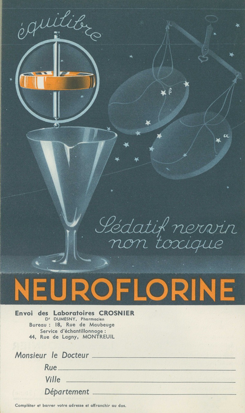 Neuroflorine by Laboratoires Crosnier, 1910-1950 — digital art print download