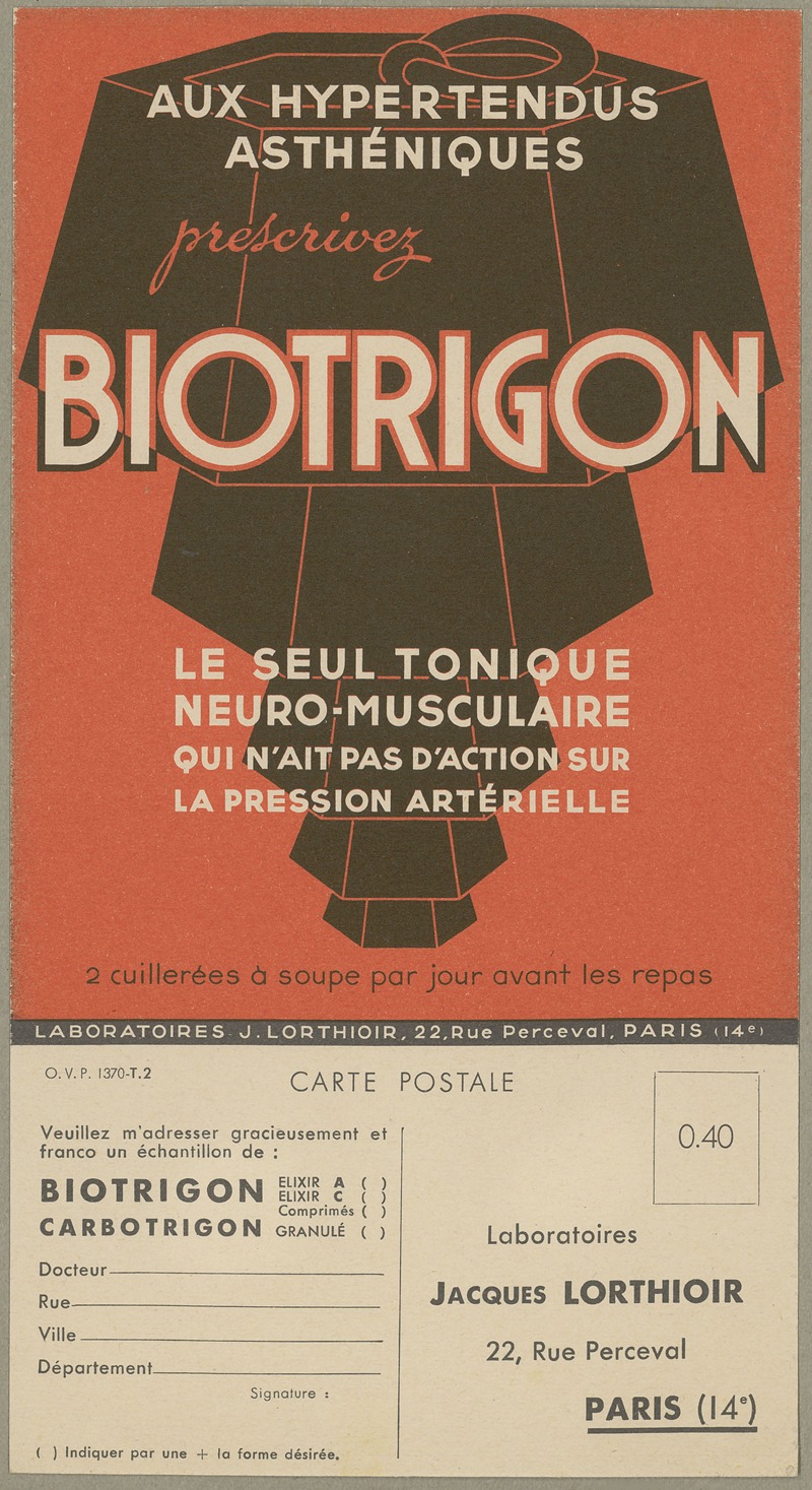 Biotrigon by Лаборатории Жак Лортиор, 1910-1950 — digital art print download