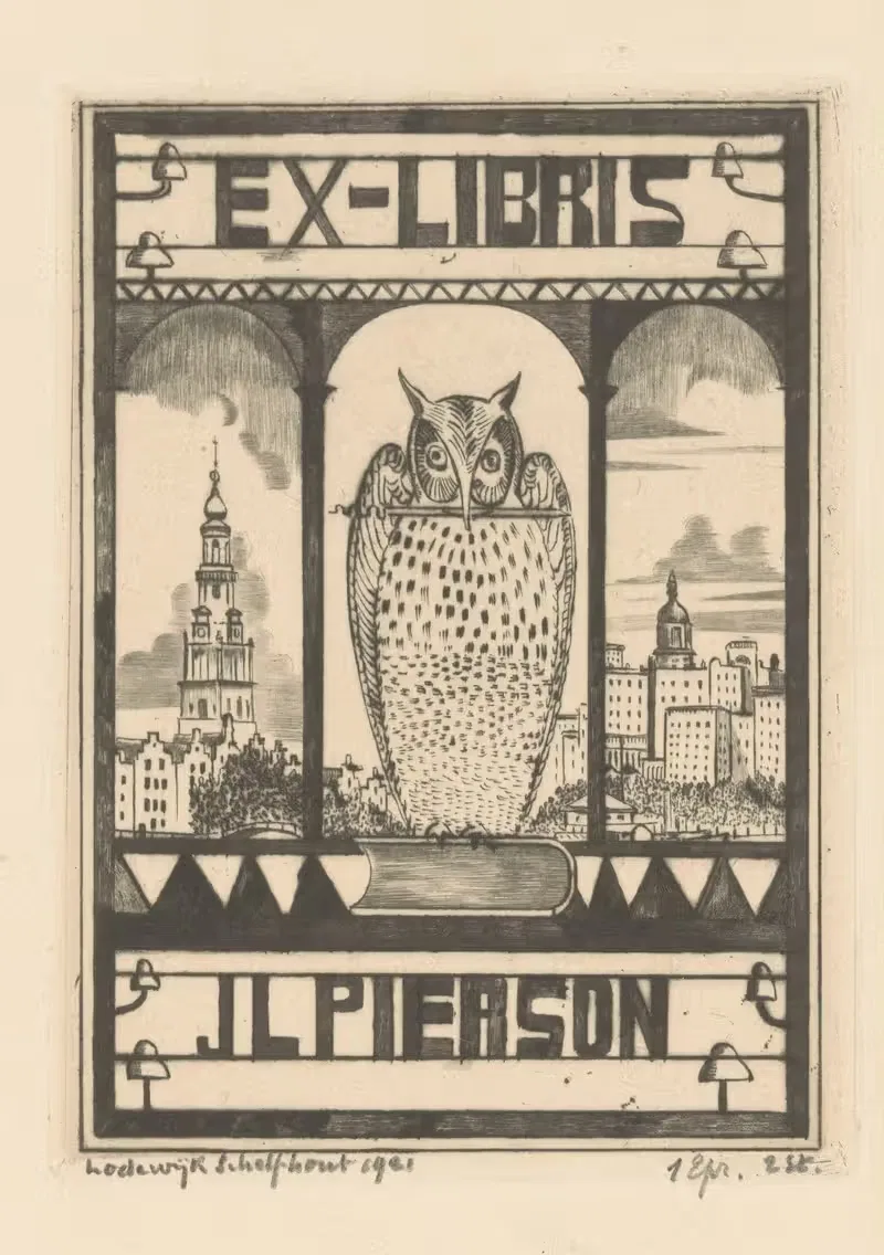 Ex libris van J.L. Pierson by Lodewijk Schelfhout, 1921 — digital art print download