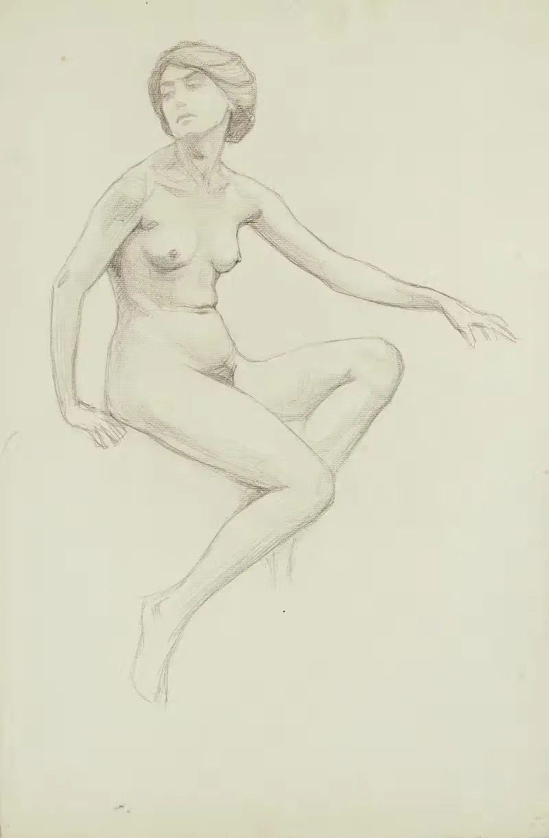 Сидящая обнаженная женщина by Зигмунд Липиньский, 1912 — digital art print download