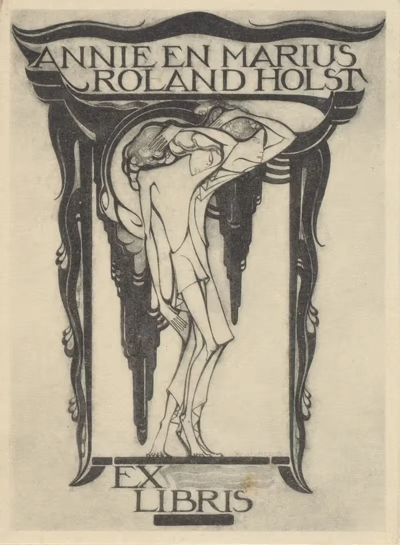 Ex libris van Annie en Marius Roland Holst — Willem Arondéus