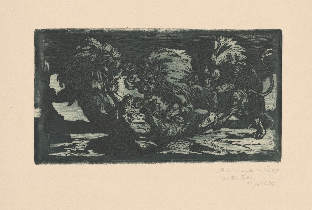 Бой львов 2 by Альберт Вельти, 1898 — digital art print download