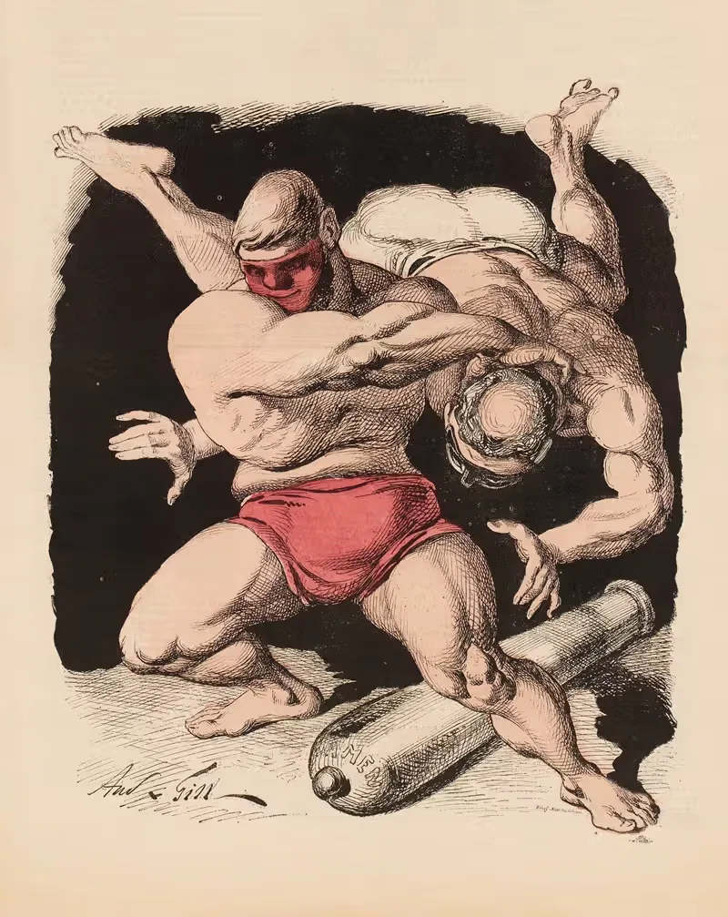 Les lutteurs masqués by André Gill, 1867 — digital art print download