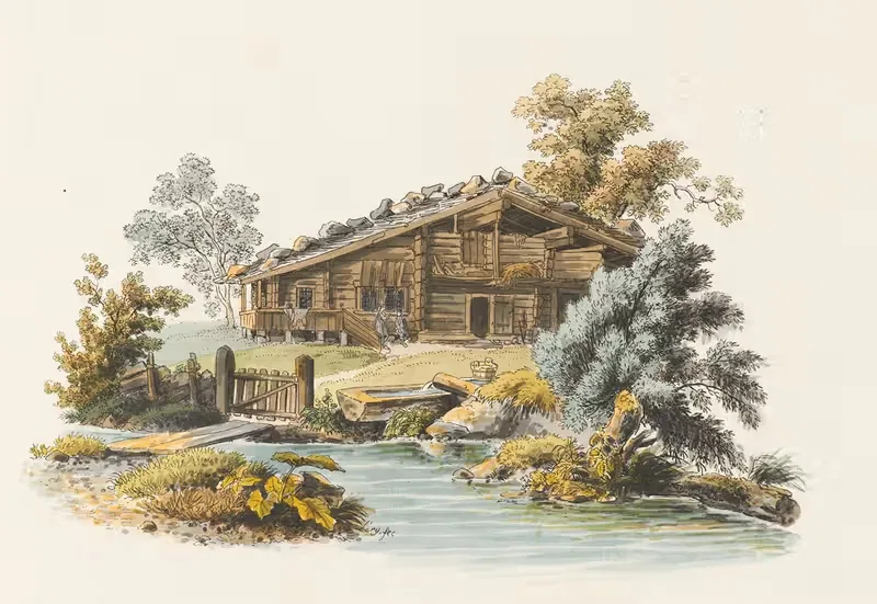 Berner Oberländer Bauernhaus by Gabriel Lory the older, 1800 — digital art print download