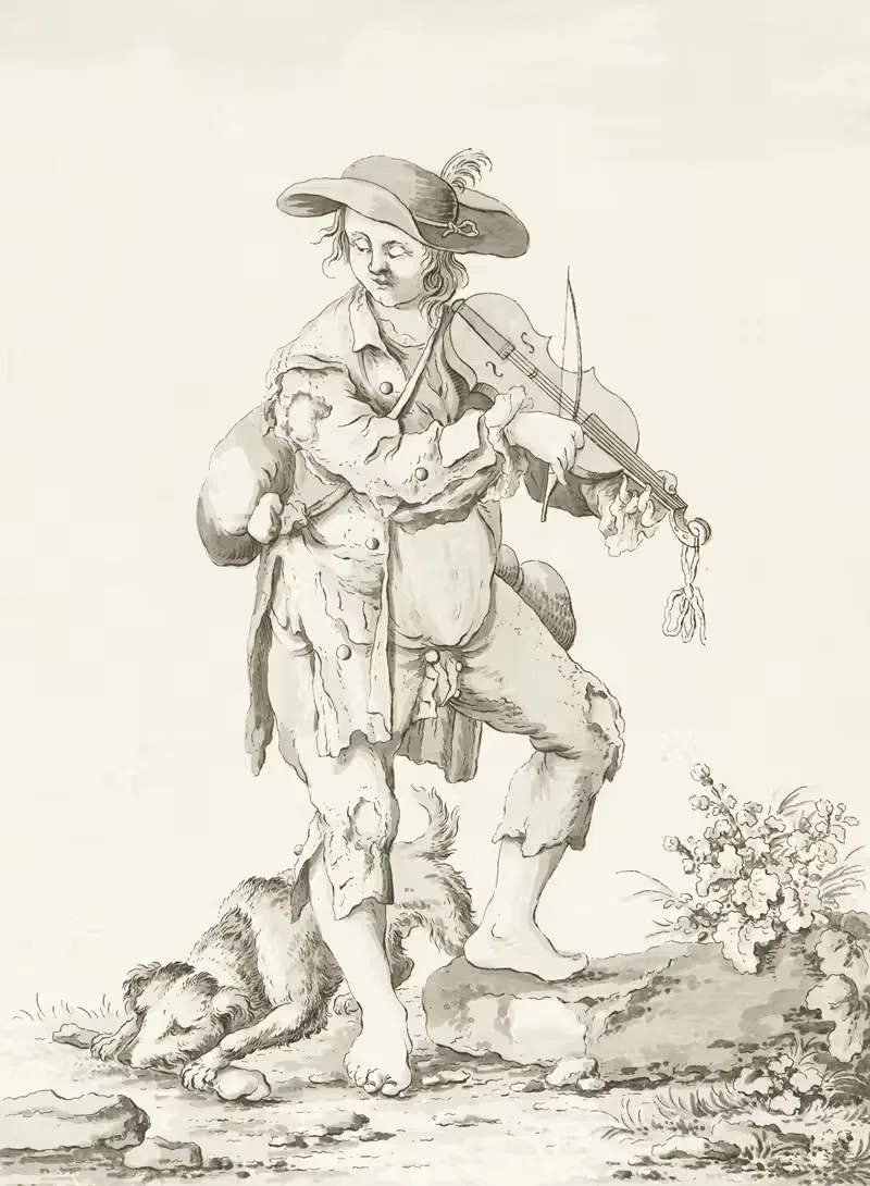 Bettler mit Geige by Marquard Wocher, 1778 — digital art print download