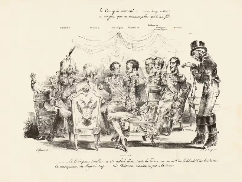 Le Congrès suspendu by J. J. Grandville, 1830 — digital art print download